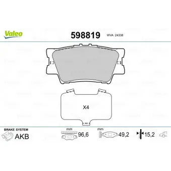 VALEO 598819 - Jeu de 4 plaquettes de frein arrière