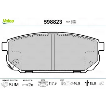 VALEO 598823 - Jeu de 4 plaquettes de frein arrière