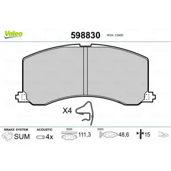 Jeu de 4 plaquettes de frein avant VALEO OEM 5580062G60