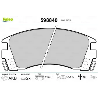 Jeu de 4 plaquettes de frein avant VALEO OEM D106067R86