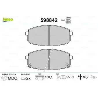 VALEO 598842 - Jeu de 4 plaquettes de frein avant