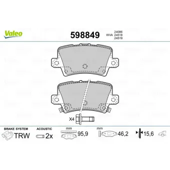 Jeu de 4 plaquettes de frein arrière VALEO OEM 43022SMGE02