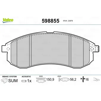 VALEO 598855 - Jeu de 4 plaquettes de frein avant