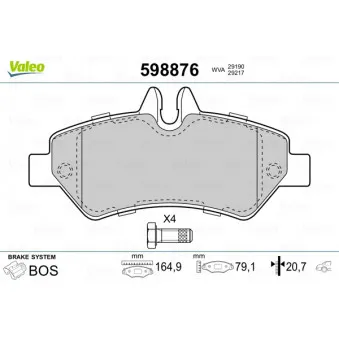 Jeu de 4 plaquettes de frein arrière VALEO OEM A0064204520