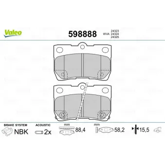 VALEO 598888 - Jeu de 4 plaquettes de frein arrière