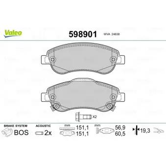 Jeu de 4 plaquettes de frein avant VALEO OEM 45022T1EG00