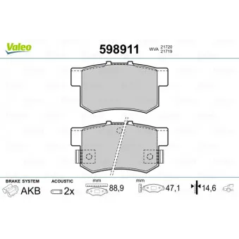 Jeu de 4 plaquettes de frein arrière VALEO 598911