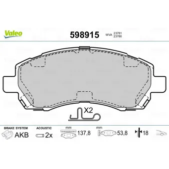Jeu de 4 plaquettes de frein avant VALEO OEM 26296AC011