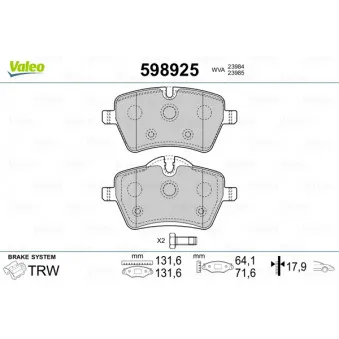 Jeu de 4 plaquettes de frein avant VALEO OEM 34116770251