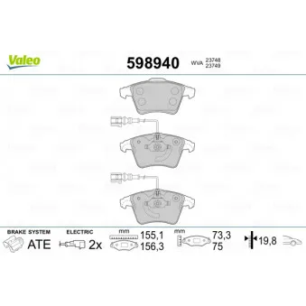 Jeu de 4 plaquettes de frein avant VALEO OEM 7L6698151B