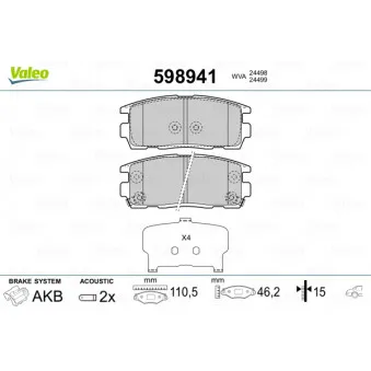 VALEO 598941 - Jeu de 4 plaquettes de frein arrière