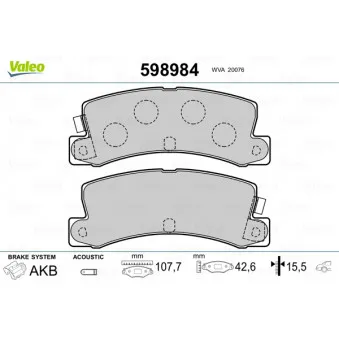 VALEO 598984 - Jeu de 4 plaquettes de frein arrière