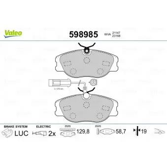 Jeu de 4 plaquettes de frein avant VALEO OEM 9946227