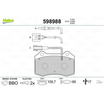 VALEO 598988 - Jeu de 4 plaquettes de frein avant