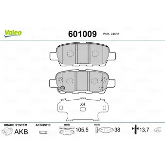 VALEO 601009 - Jeu de 4 plaquettes de frein arrière