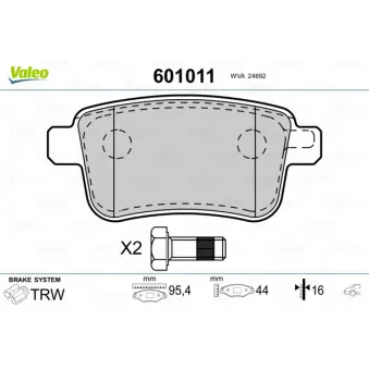 VALEO 601011 - Jeu de 4 plaquettes de frein arrière
