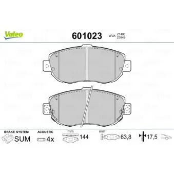 VALEO 601023 - Jeu de 4 plaquettes de frein avant