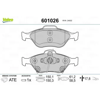 VALEO 601026 - Jeu de 4 plaquettes de frein avant