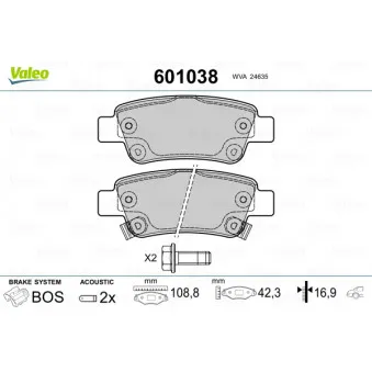 VALEO 601038 - Jeu de 4 plaquettes de frein arrière