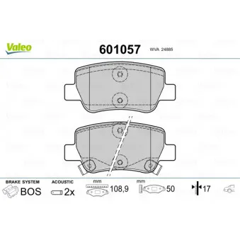VALEO 601057 - Jeu de 4 plaquettes de frein arrière