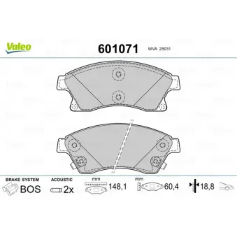 VALEO 601071 - Jeu de 4 plaquettes de frein avant