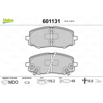 VALEO 601131 - Jeu de 4 plaquettes de frein avant