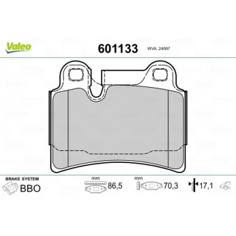 Jeu de 4 plaquettes de frein arrière VALEO OEM 7L6698451B