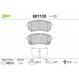 VALEO 601135 - Jeu de 4 plaquettes de frein arrière