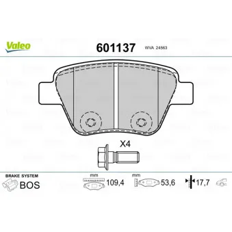 VALEO 601137 - Jeu de 4 plaquettes de frein arrière