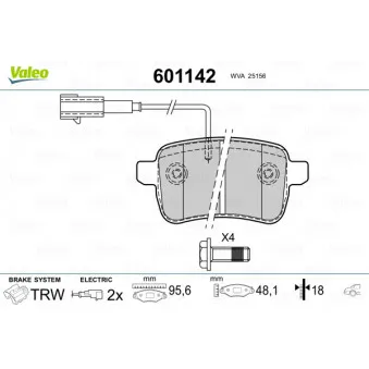 VALEO 601142 - Jeu de 4 plaquettes de frein arrière
