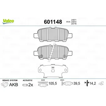 VALEO 601148 - Jeu de 4 plaquettes de frein arrière
