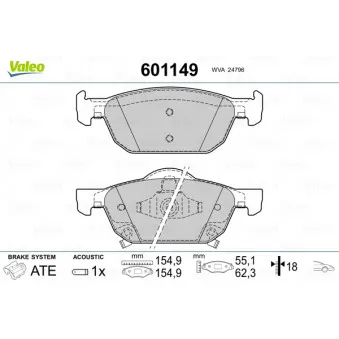 VALEO 601149 - Jeu de 4 plaquettes de frein avant