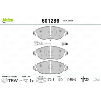 VALEO 601286 - Jeu de 4 plaquettes de frein avant