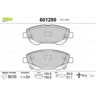 Jeu de 4 plaquettes de frein avant VALEO OEM 04465YZZED