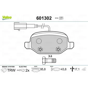 VALEO 601302 - Jeu de 4 plaquettes de frein arrière