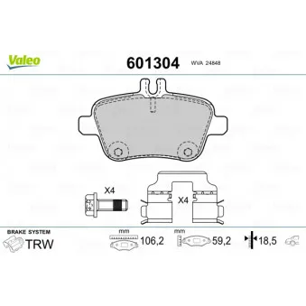 VALEO 601304 - Jeu de 4 plaquettes de frein arrière