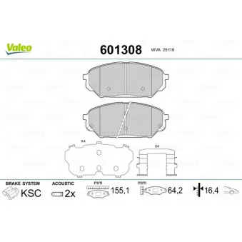 VALEO 601308 - Jeu de 4 plaquettes de frein avant