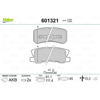 VALEO 601321 - Jeu de 4 plaquettes de frein arrière