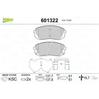 VALEO 601322 - Jeu de 4 plaquettes de frein avant