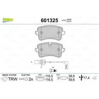 VALEO 601325 - Jeu de 4 plaquettes de frein arrière