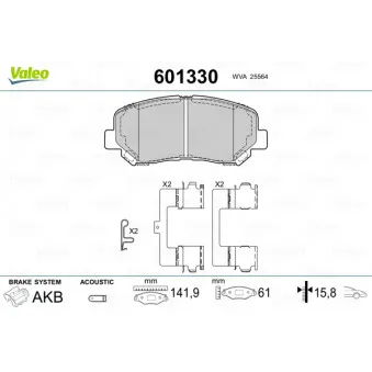 Jeu de 4 plaquettes de frein avant VALEO OEM KDY93328Z