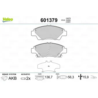 Jeu de 4 plaquettes de frein avant VALEO OEM 45022TF0G01