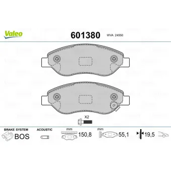 Jeu de 4 plaquettes de frein avant VALEO OEM 1605355