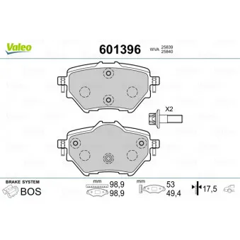 VALEO 601396 - Jeu de 4 plaquettes de frein arrière