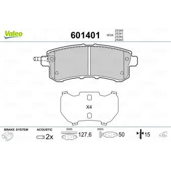 Jeu de 4 plaquettes de frein arrière VALEO 601401