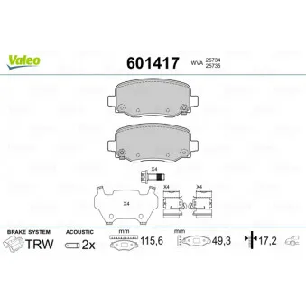 VALEO 601417 - Jeu de 4 plaquettes de frein arrière