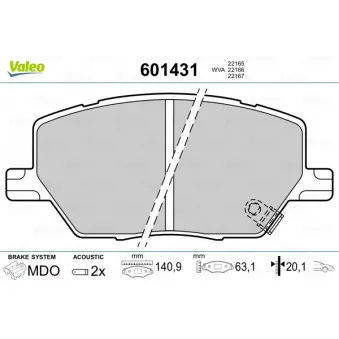 VALEO 601431 - Jeu de 4 plaquettes de frein avant