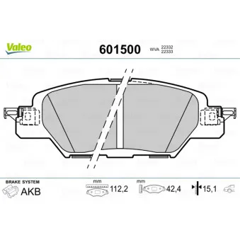 VALEO 601500 - Jeu de 4 plaquettes de frein arrière