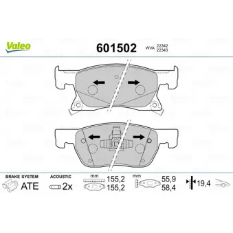 Jeu de 4 plaquettes de frein avant VALEO 601502 pour OPEL ASTRA 1.5 CRDI - 105cv