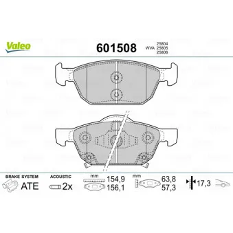 VALEO 601508 - Jeu de 4 plaquettes de frein avant